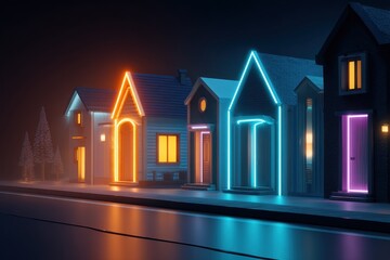 Neon Smart Homes in Futuristic Cityscape