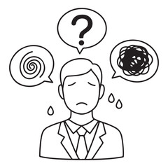 A Depiction of Stress and Confusion An Illustration Showing an Anxious Person Overwhelmed by Uncertainties with Confused Thoughts and Tearful Expression