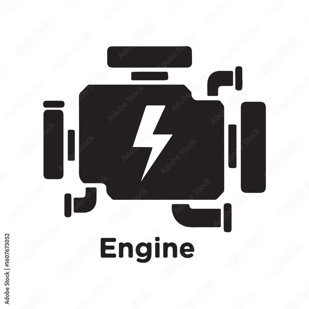 Poster stylized engine icon depicting power and automotive technology symbolizing internal combustion and m