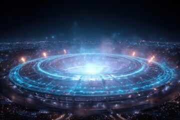AI Stadium with Neon Seats and Holographic Projections