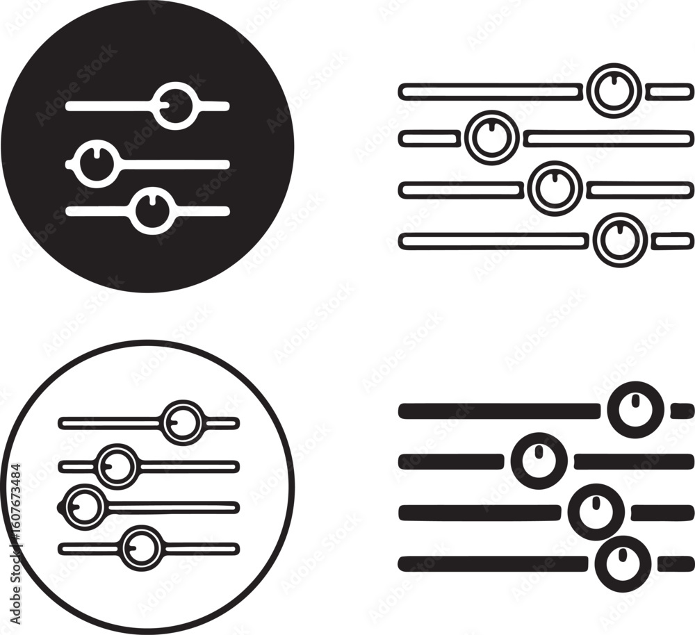Poster four graphic illustrations of settings controls featuring horizontal sliders with adjustable knobs f