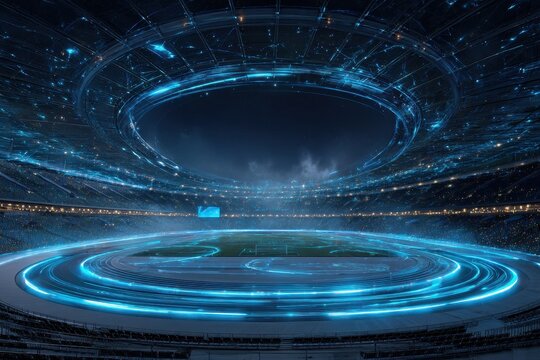 AI Stadium with Neon Seats and Holographic Projections