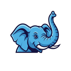 Friendly, cheerful cartoon elephant mascot logo with a raised trunk and a bright smile, featuring vibrant blue colors.