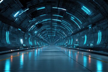 Glowing Smart Tunnel with AI Navigation Arrows