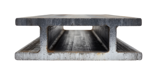 Close-up of a metal I-beam, showing a hollow interior
