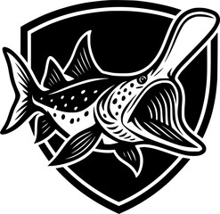 Naklejka premium Rare Bold Vector Logo of an American Paddlefish for Fishing Charters and Trophy Angling Brands