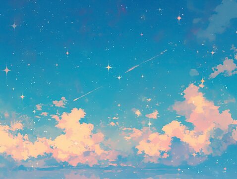 Celestial Gradient Background with Soft Blue Sky, Pale Yellow Clouds and Distant Stardust for Ethereal Designs