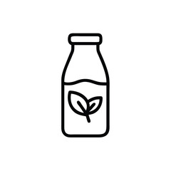 Outline icon a bottle with two leaves inside milk plant