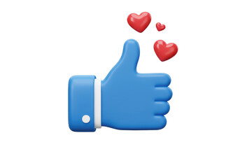 Isolated Blue Hand Thumbs Up Like Hearts