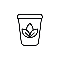 Outline icon a cup with three leaves inside herbal leaf