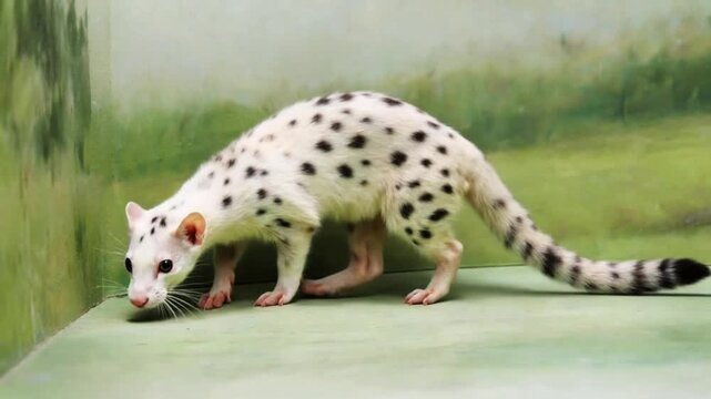 A captivating close-up of a genet displays its striking spotted coat, illustrating the beautiful diversity of wildlife. 