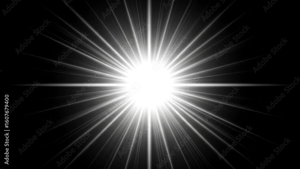 Poster radiant white starburst design with sharp rays on a black background shining with energy and futuris