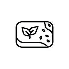 Outline icon a soap bar with leaves seeds leaf