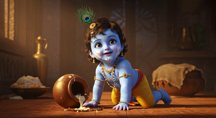 Baby Krishna Eating Butter - HD Wallpaper