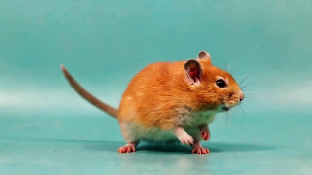 A curious gerbil rodent showcases a charming blend of vibrant fur and inquisitive eyes against a clean background, the picture captures its playful spirit.