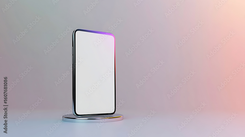 Poster sleek mobile device display: a modern smartphone with a blank screen, perfect for showcasing apps an