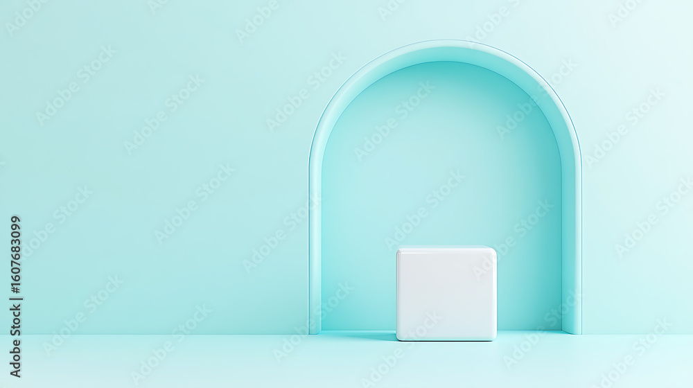 Aufkleber simple and elegant composition with a white cube against a soft blue backdrop, perfect for showcasin
