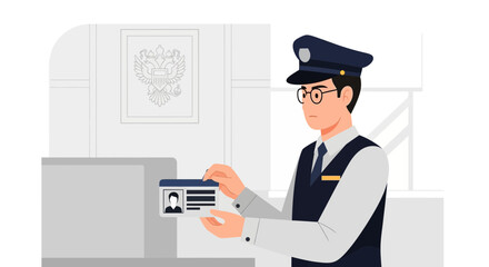 Border Control Agent Verifying Identification During Customs Inspection Process