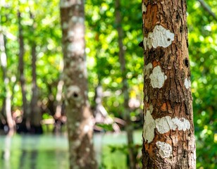 Close-up of a tree trunk in a mangrove forest