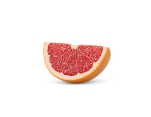 Fresh slice of pink grapefruit isolated. Citrus fruit flesh.