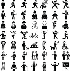 Diverse human figures engaged in various activities and professions people actions