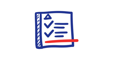 Checklist with checkmarks and crossed-out item on white background. spell check red underline  