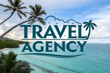 Text Travel Agency Logo ocean palm trees beach banner vacation company service art concept booking cruise design background nature hotel tour travel trip marketing template holiday agency resort