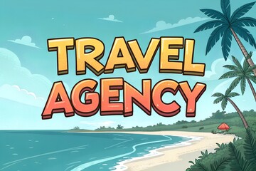 Text Travel Agency Logo ocean palm trees beach agency banner background vacation tour concept trip cruise hotel company nature booking marketing tickets service art template design travel holiday 