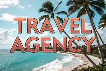 Text Travel Agency Logo ocean palm trees beach art template holiday background nature banner company travel cruise hotel design marketing tickets service vacation booking resort concept agency trip