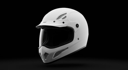 Sleek White Motorcycle Helmet with Visor on Dark Background, Studio Shot