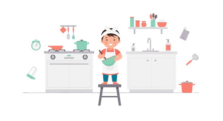 Cheerful Young Baker Cooking a Delicious Recipe in a Minimalist Kitchen
