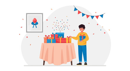 Cheerful Young Man Holds A Gift Box On Birthday Party Celebration