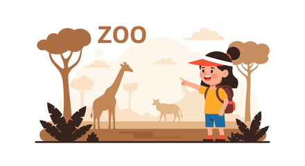 Cute Girl Enjoying A Day At The Zoo Observing Giraffes And Other Animals
