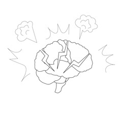 Brain experiencing severe headache or stress, or overvait information with smoke or steam rising, symbolizing intense pressure or frustration.