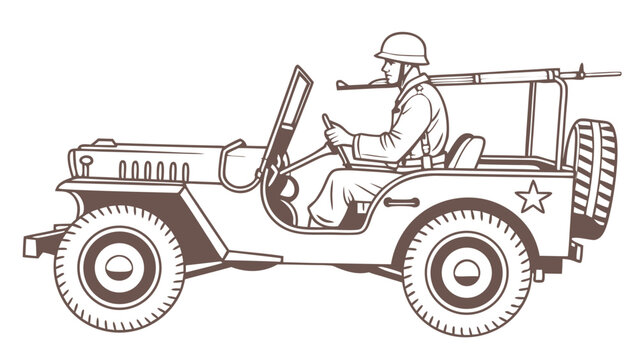 Military Jeep Illustration: Vintage War Vehicle