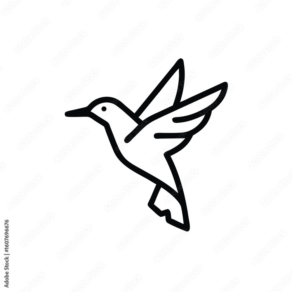 Poster minimalist outline a hummingbird in flight with wings spread vector