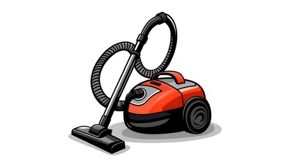 Fototapeta premium Modern Orange and Black Cylinder Vacuum Cleaner with Hose and Floor Head