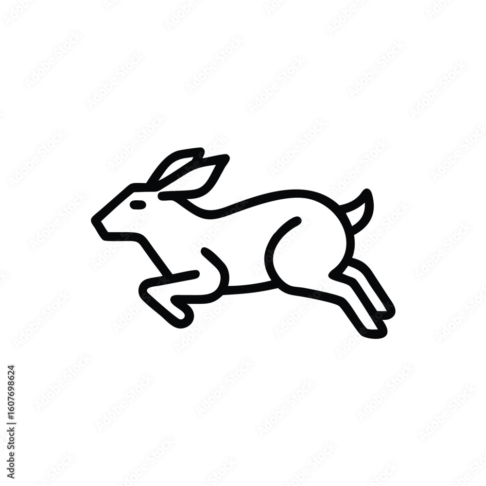 Poster outline a rabbit in a running pose on a bunny hare