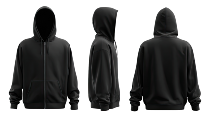 Full view of a black zip-up hoodie