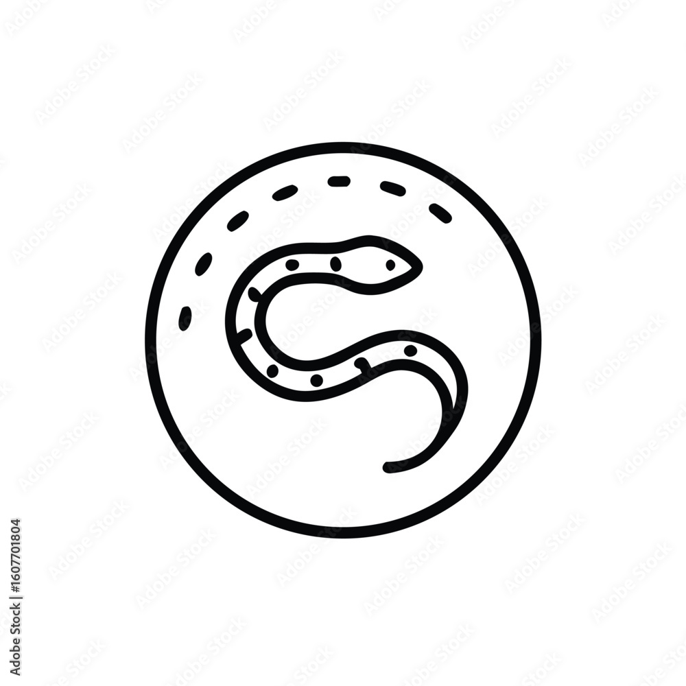 Poster outline snake coiled in circle with dashed border serpent reptile