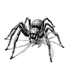 Fototapeta premium Spider in black and white sketch with black capillary pen in vintage style 