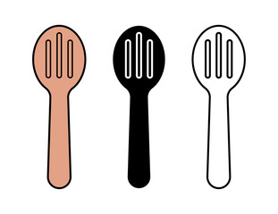 Set of three slotted spoons in various colors, showcasing a modern design ideal for culinary enthusiasts.