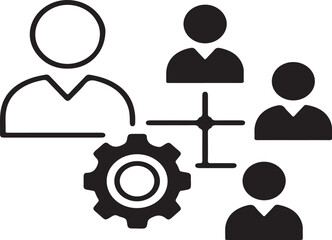 Teamwork and Process Management Illustration Depicting Collaboration, Task Distribution and Automation with Team Leader and Members
