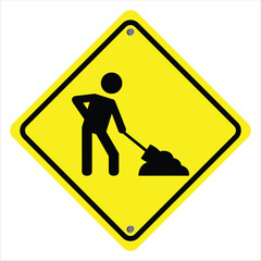 Yellow Soil Worker Sign Isloated On White Background