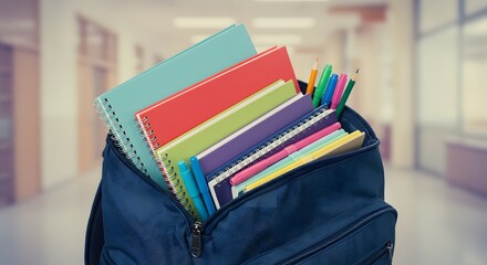 School Backpack with Supplies Ready for Education