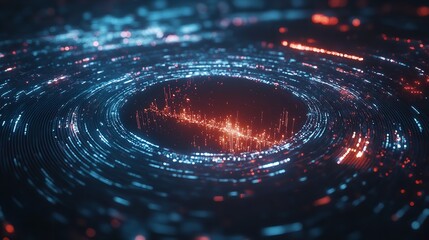 Colorful abstract digital swirl pattern with glowing lights in a dark background creating a futuristic vibe