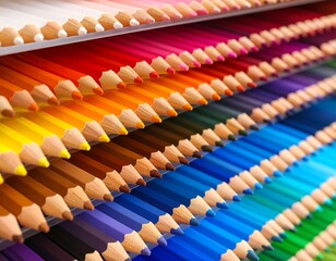 Fototapeta premium Close-up of colorful pencils in layered trays