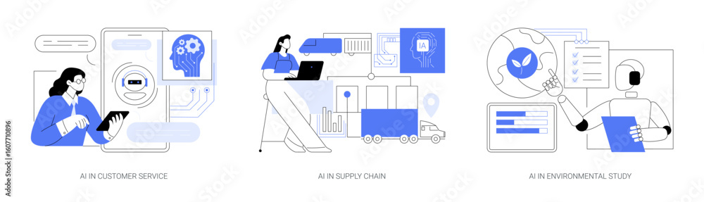 Poster ai solutions for efficiency abstract concept vector illustrations.