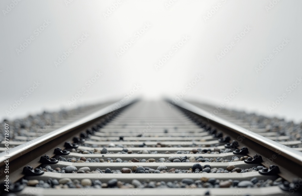 Aufkleber a close-up view of railway tracks extending into the distance under a cloudy sky