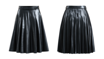 Dark gray pleated leather skirt, front and back views